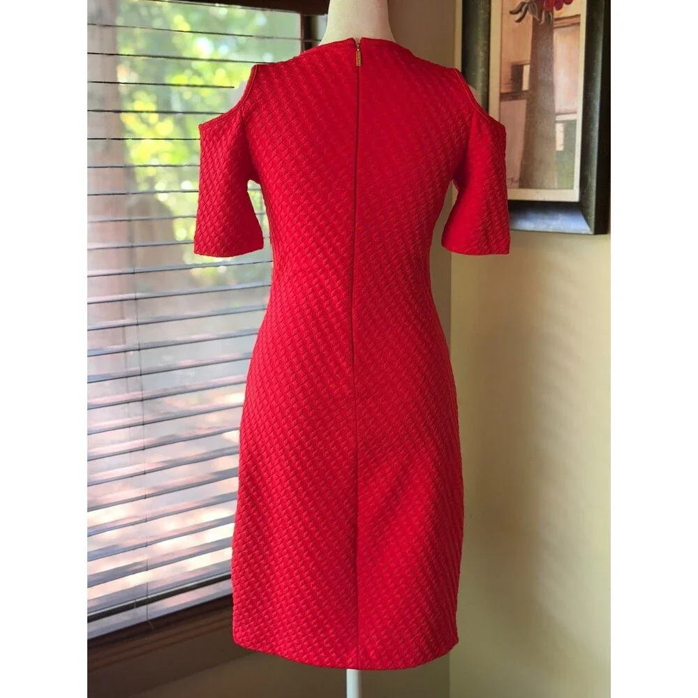 MICHAEL Michael Kors Cold Shoulder Jacquard Dress Red Textured Size XS NWT
